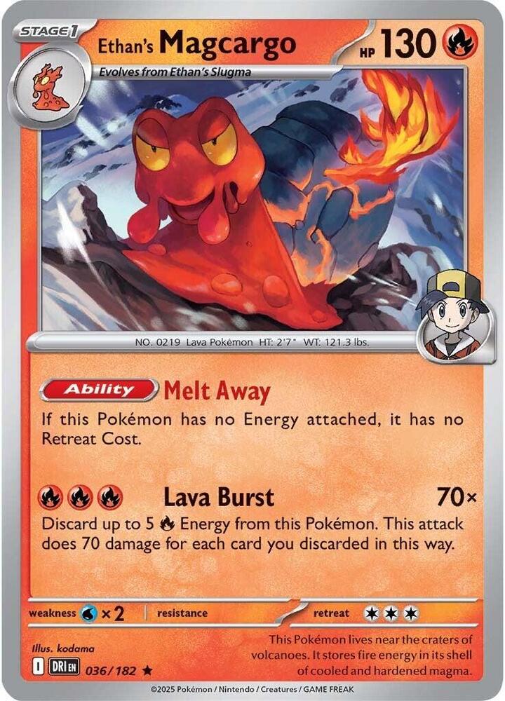 Ethan's Magcargo Rare Reverse Holo DRI 036/182 NM