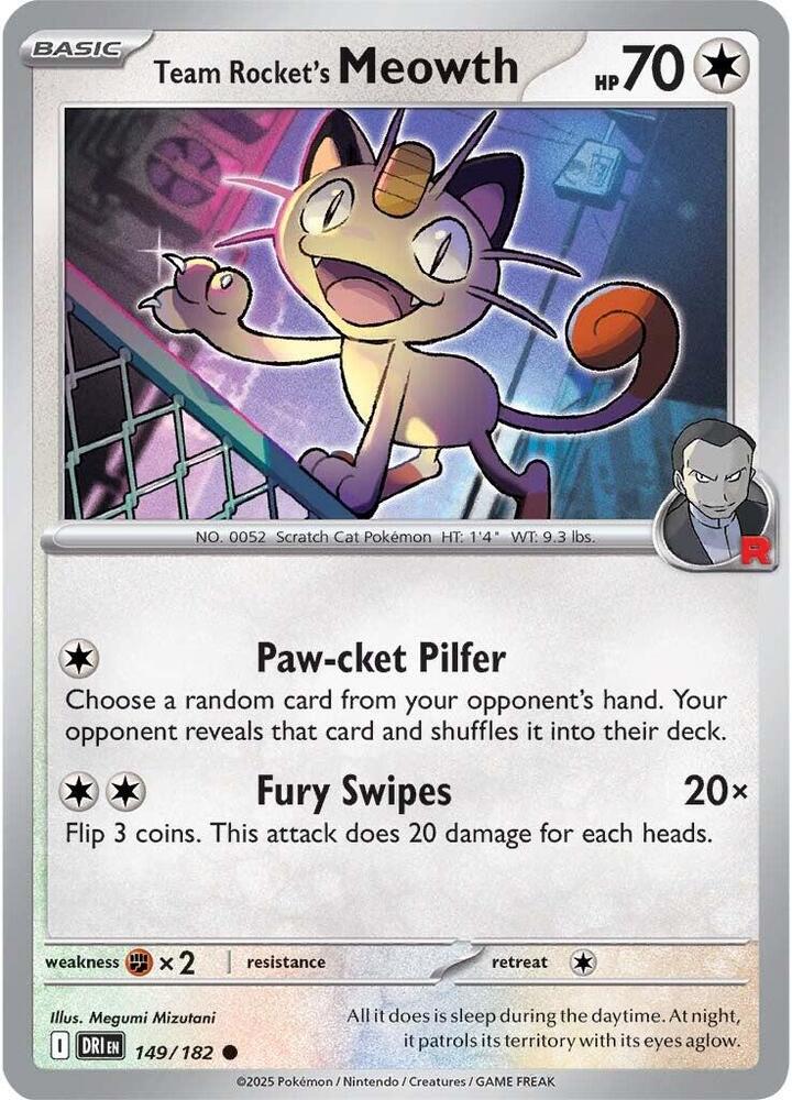 Team Rocket's Meowth Common Regular DRI 149/182 NM