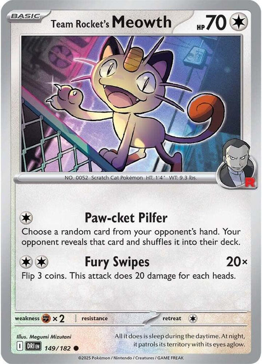 Team Rocket's Meowth Common Reverse Holo DRI 149/182 NM