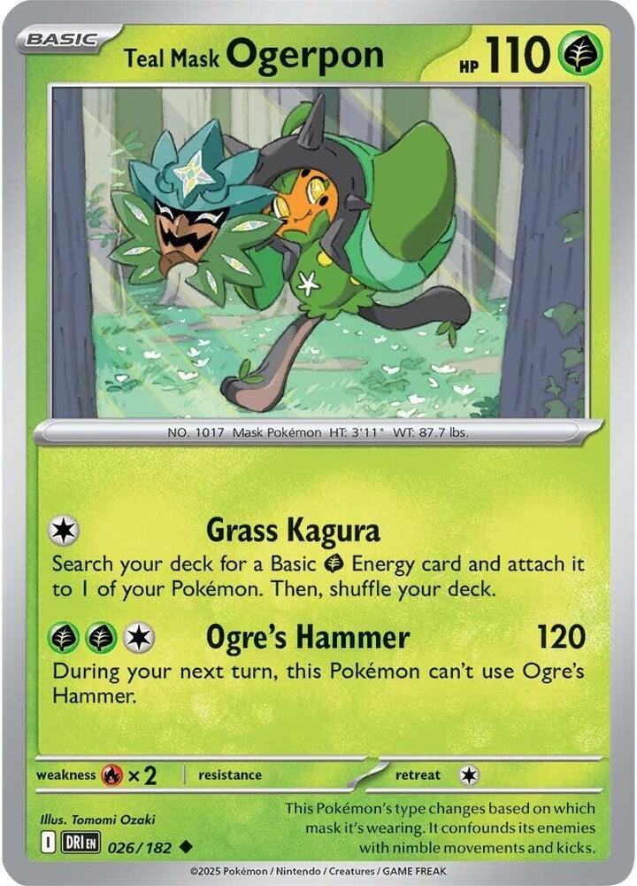 Teal Mask Ogerpon Uncommon Reverse Holo DRI 026/182 NM