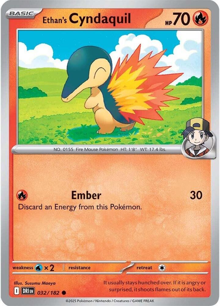 Ethan's Cyndaquil Common Reverse Holo DRI 032/182 NM