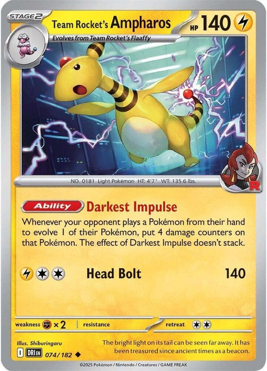 Team Rocket's Ampharos Uncommon Regular DRI 074/182 NM
