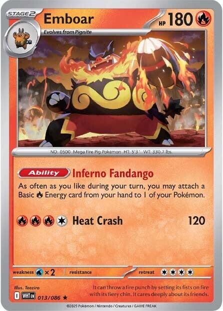 Emboar Rare Reverse Holo WHT 013/086 NM