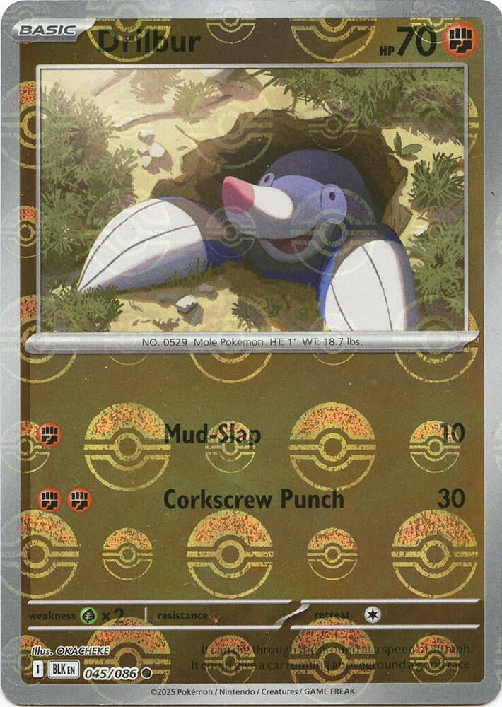 Drilbur (Poke Ball Pattern) Common Holo BLK 045/086 NM
