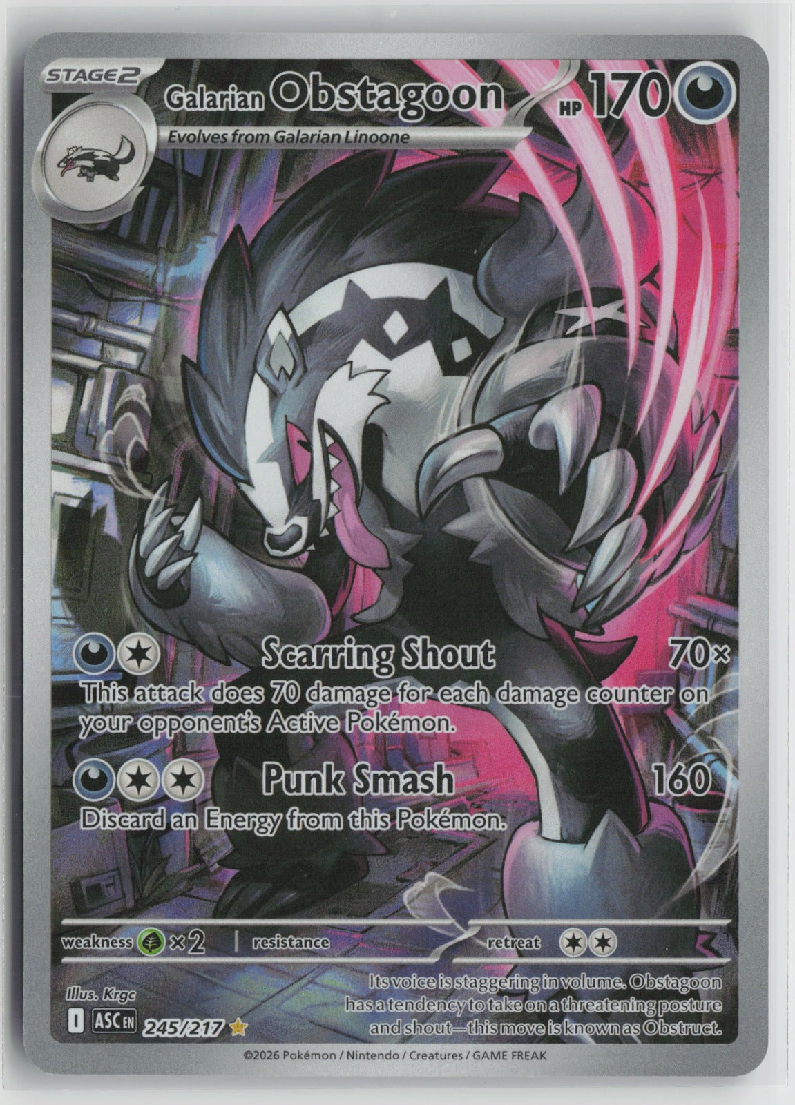 Galarian Obstagoon - Illustration Rare Holo ASC 245/217 NM