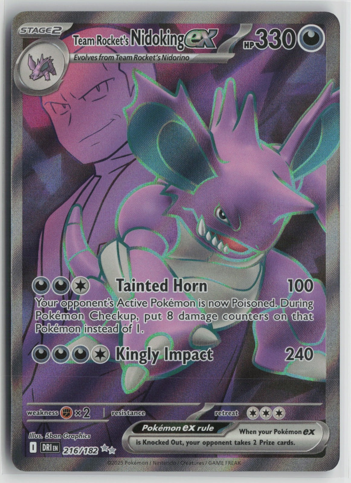 Team Rocket's Nidoking ex - Ultra Rare Holo DRI 216/182 NM
