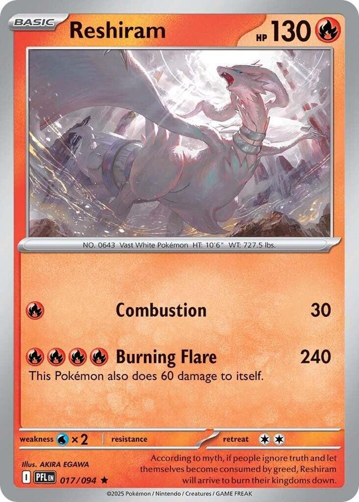 Reshiram Rare Reverse Holo PFL 017/094 NM