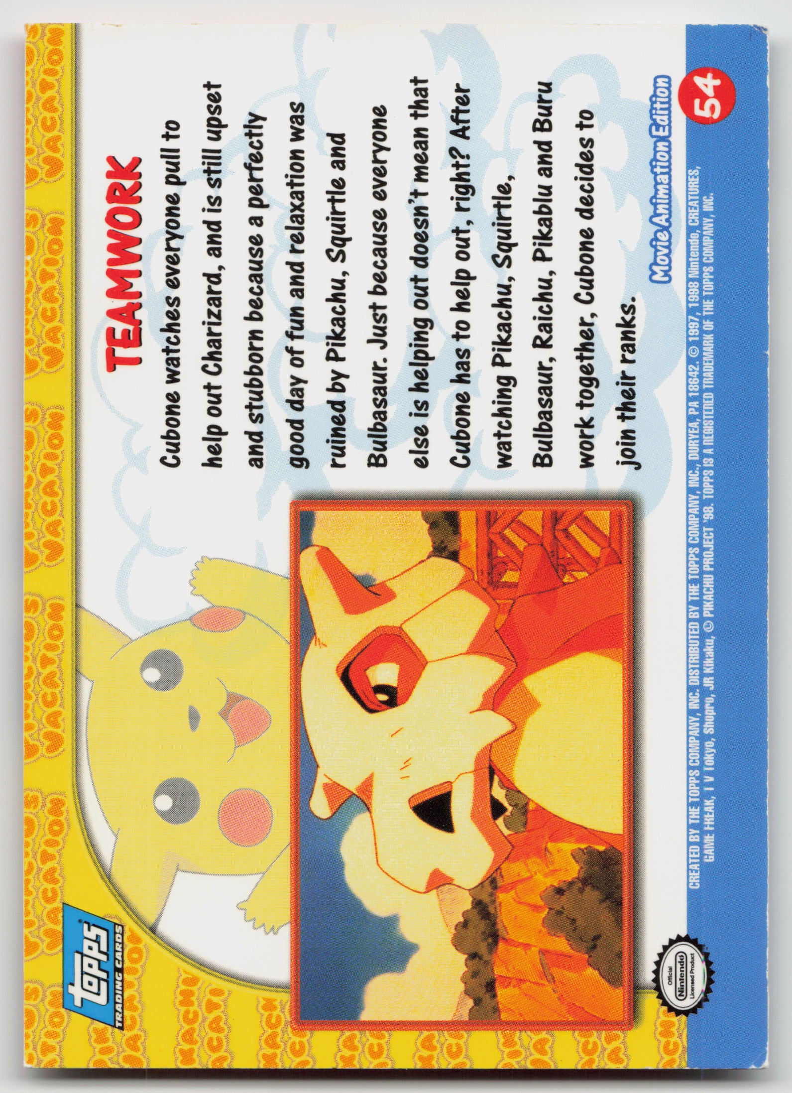 Teamwork #54 Pikachu's Vacation Topps Movie Animation Edition Non-Holo LP (Back)
