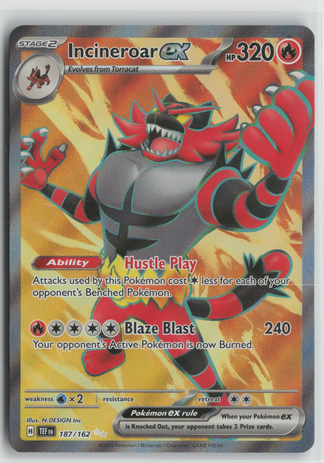 Incineroar ex - Ultra Rare Holo TEF 187/162 NM