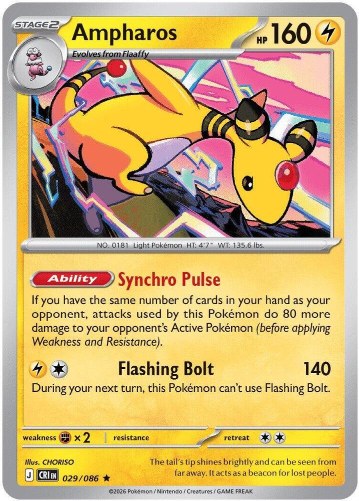 Ampharos Rare Holo CRI 029/086 NM