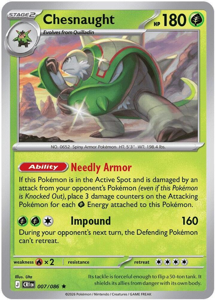 Chesnaught Rare Holo CRI 007/086 NM