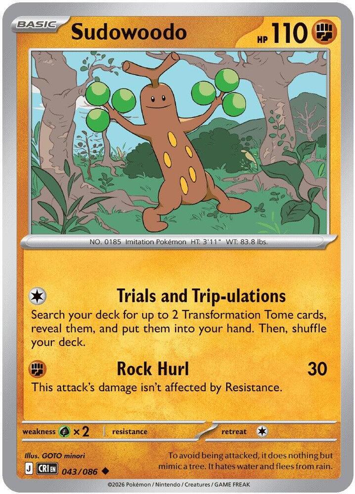 Sudowoodo Uncommon CRI 043/086 NM