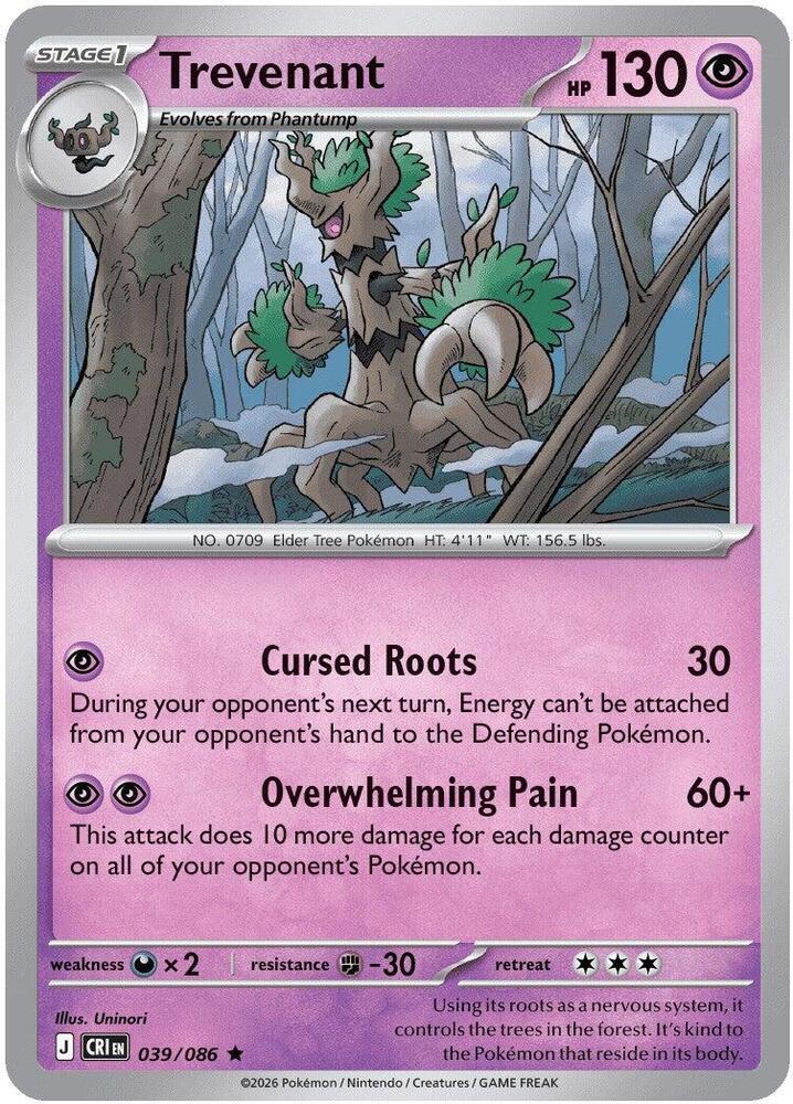 Trevenant Rare Holo CRI 039/086 NM