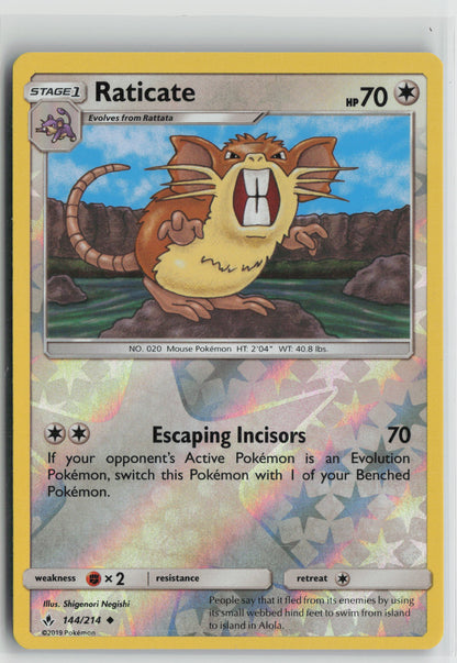 Raticate Uncommon Reverse Holo SM10 144/214 NM