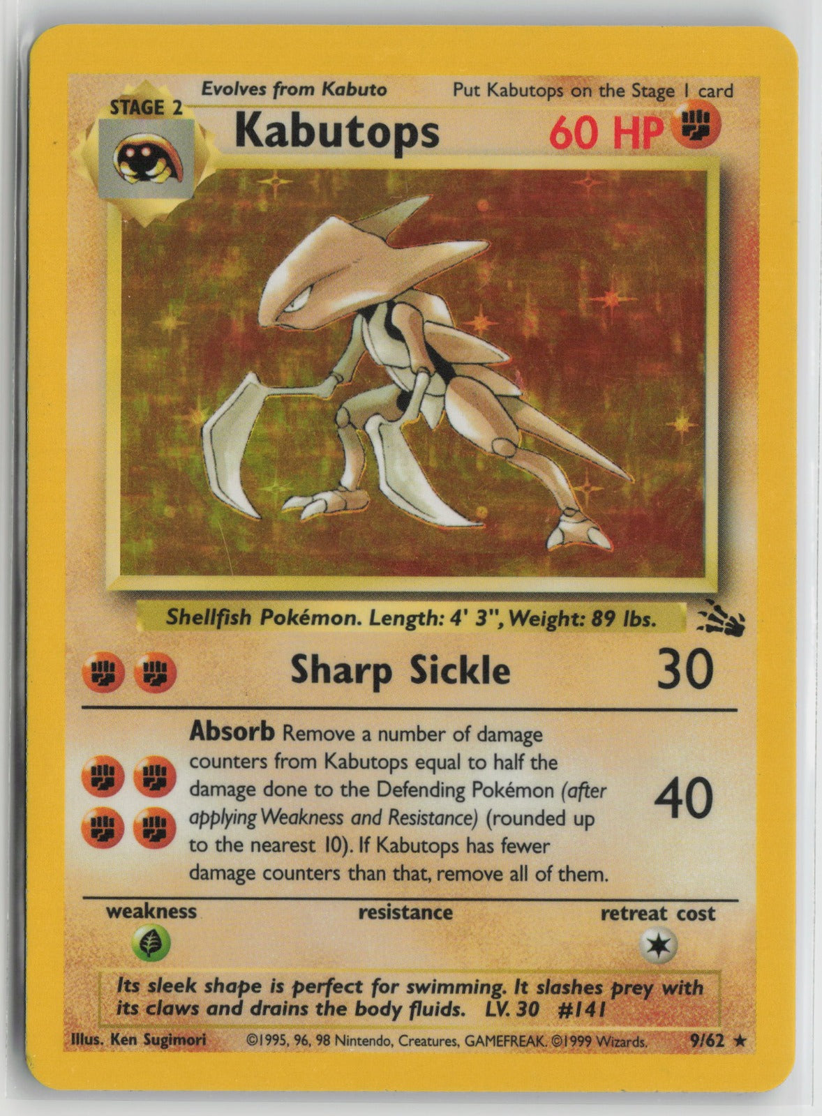 Kabutops (9) Holo Rare Unlimited Holo FO 09/62 MP