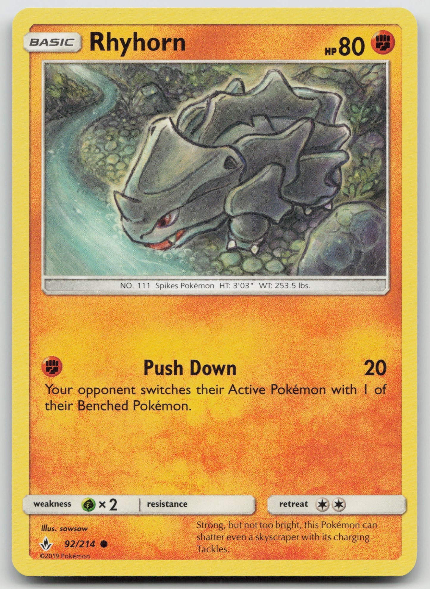 Rhyhorn (92) Common Normal SM10 92/214 NM