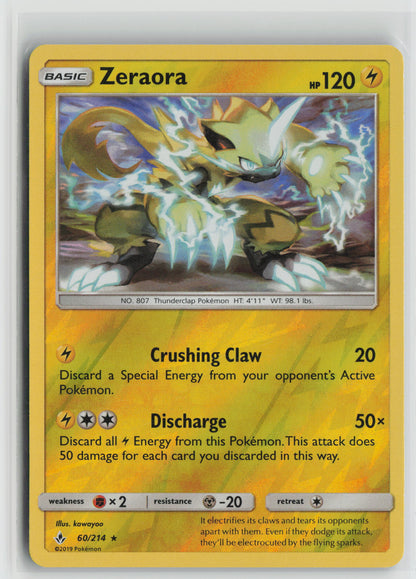 Zeraora Rare Reverse Holo SM10 60/214 NM