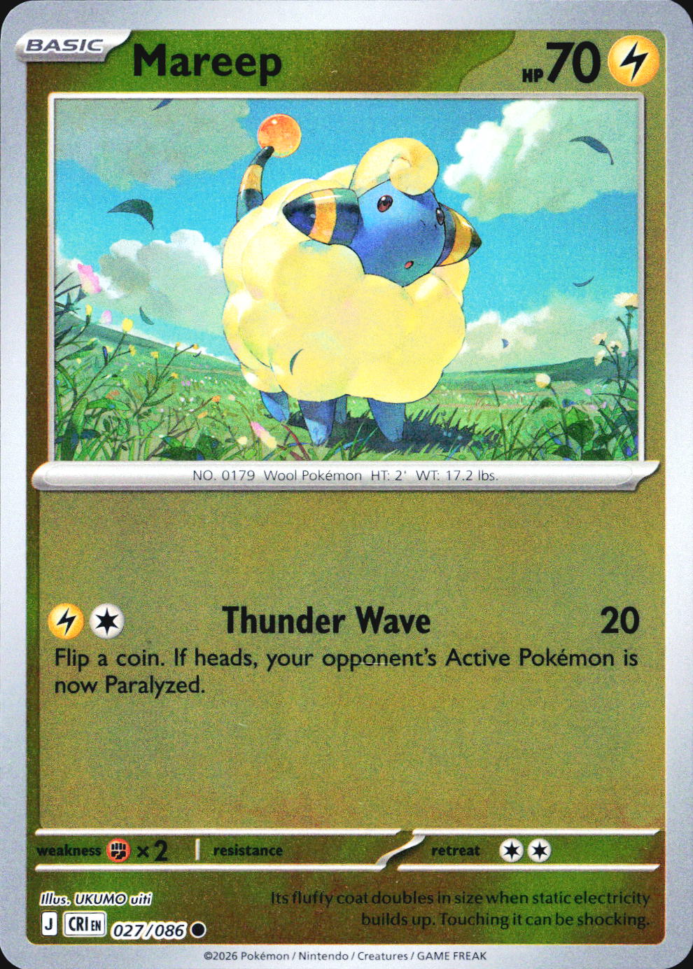 Mareep Common Reverse Holo CRI 027/086 NM