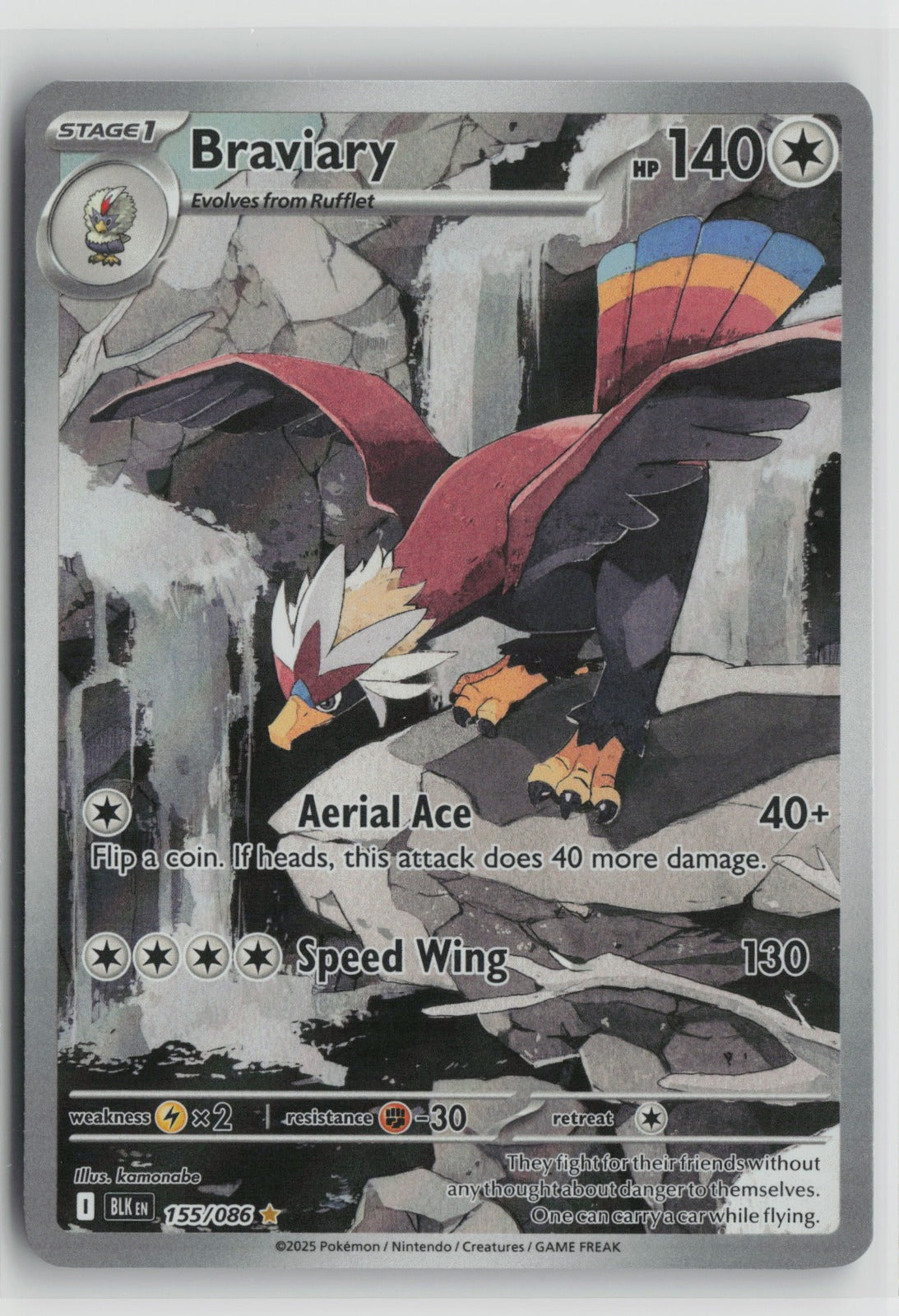 Braviary Illustration Rare Holo BLK 155/086 NM