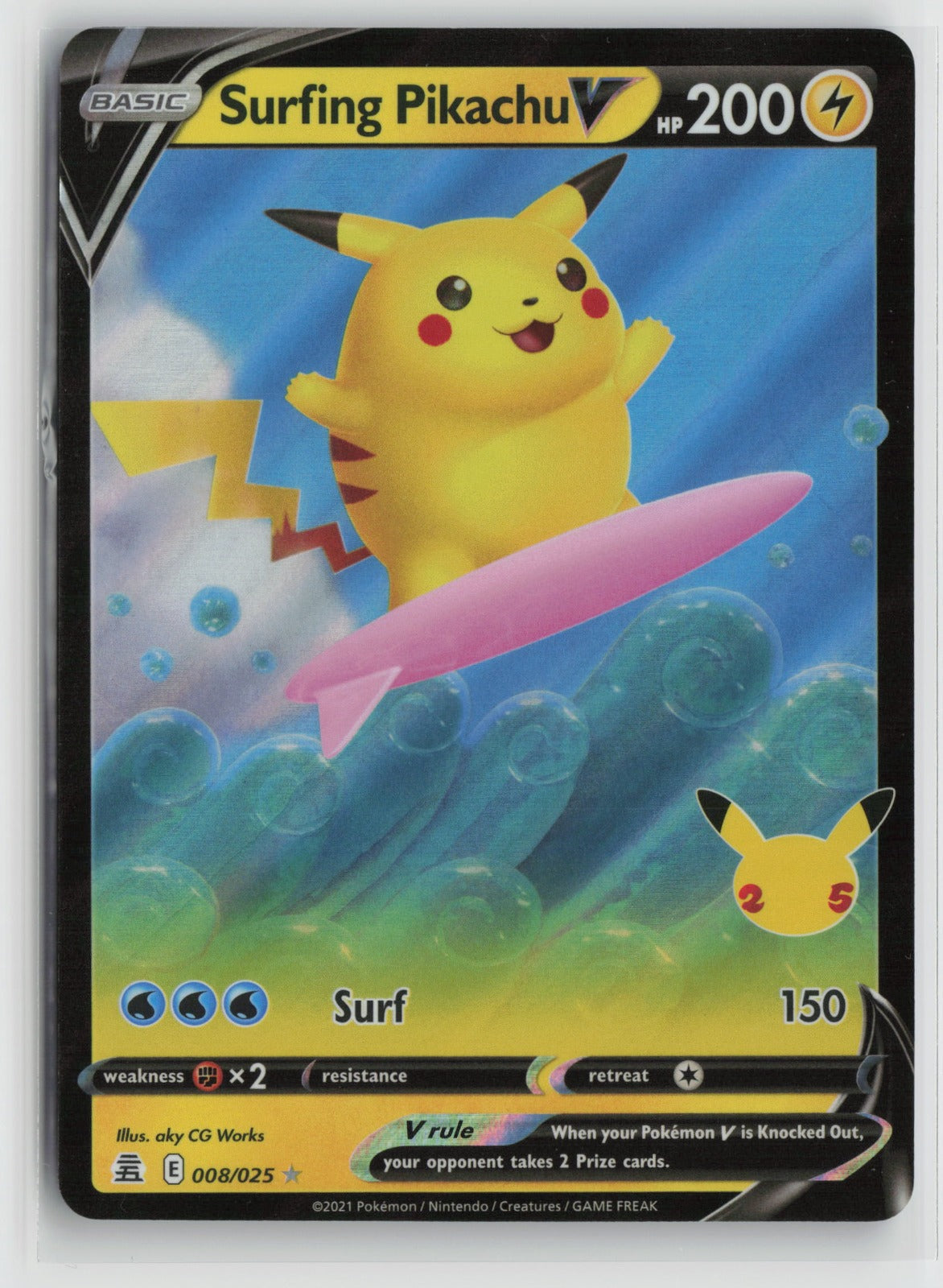 Surfing Pikachu V Ultra Rare Holo CLB 008/025 NM