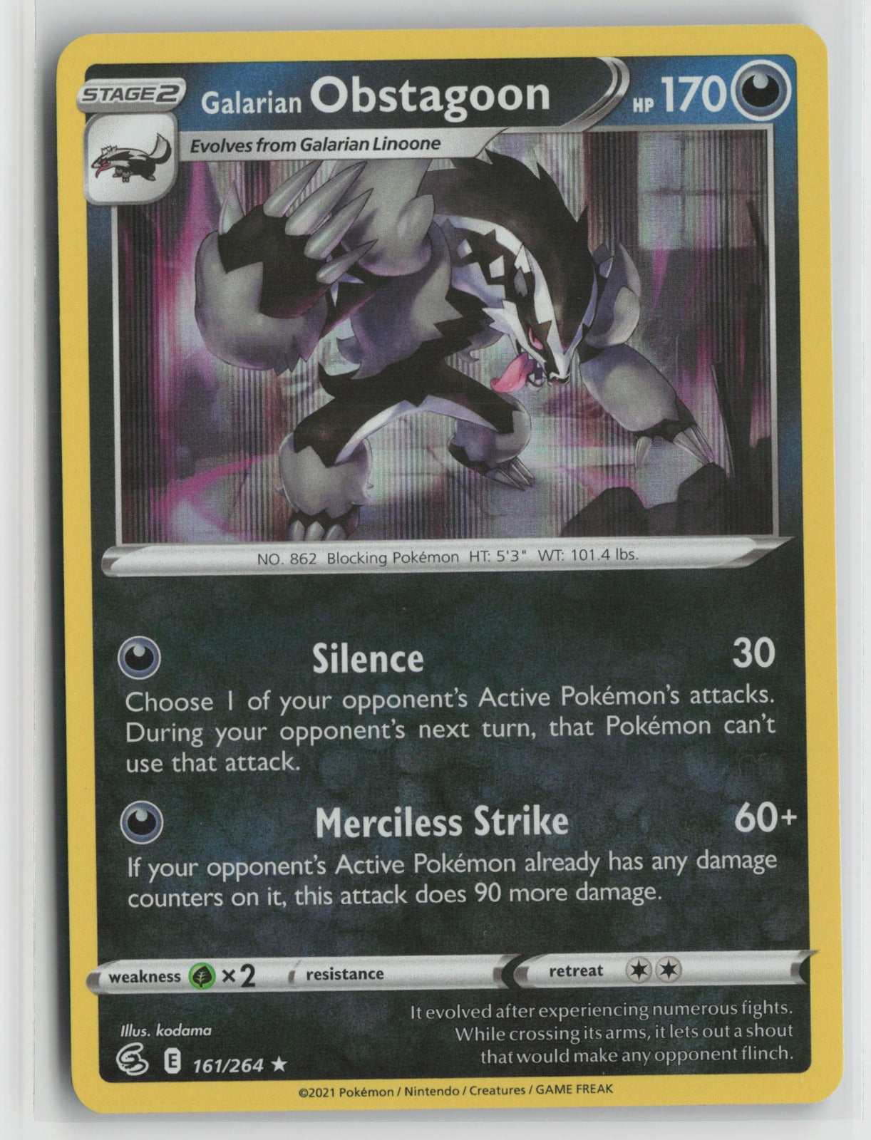 Galarian Obstagoon Holo Rare SWSH08 161/264 NM
