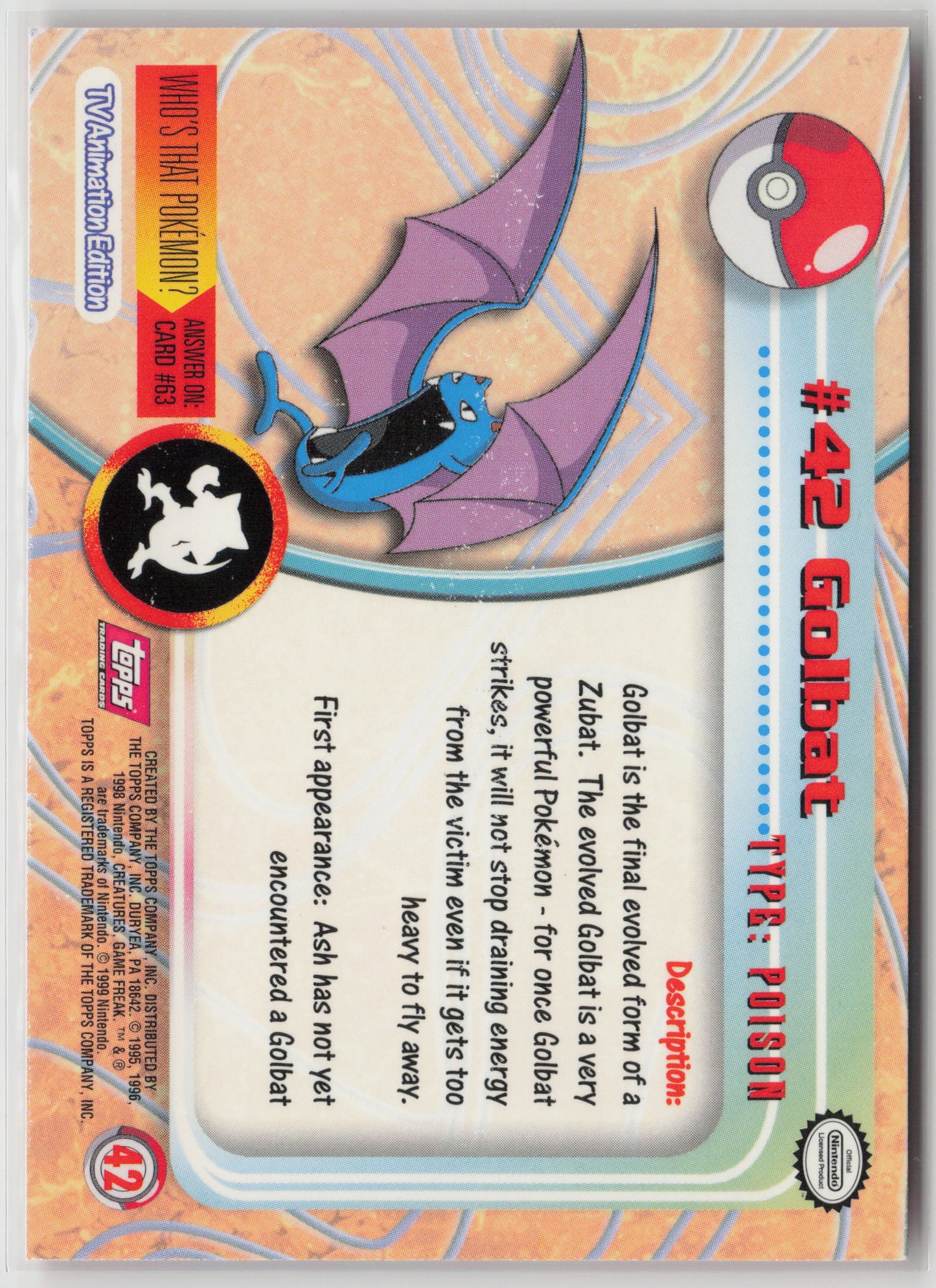 Golbat #42 Topps TV Animation Series 1999 Non-Holo NM (Back)
