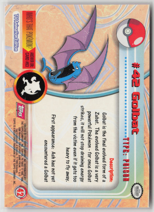 Golbat #42 Topps TV Animation Series 1999 Non-Holo NM (Back)