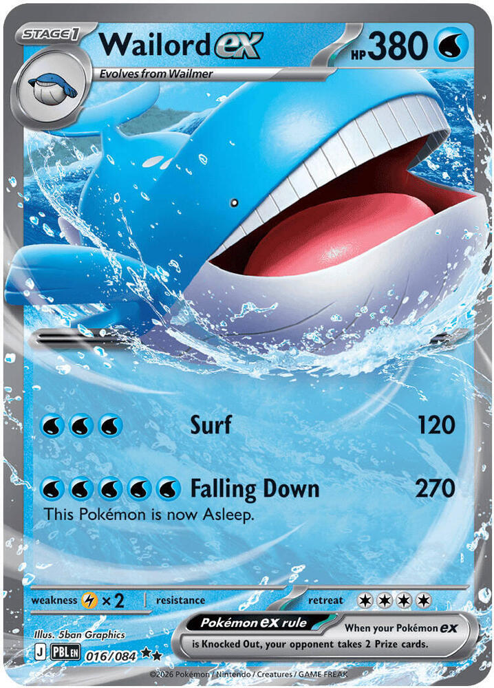 Wailord ex Double Rare Holo PBL 016/084 NM