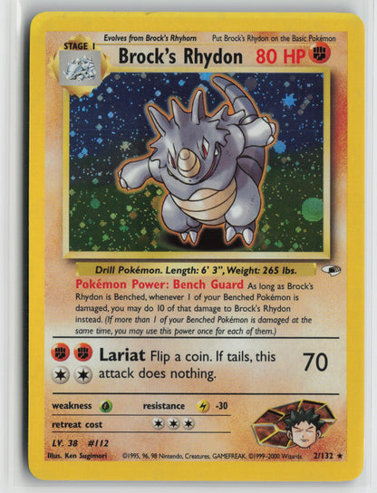 Brock's Rhydon Holo Rare Unlimited G1 002/132 NM