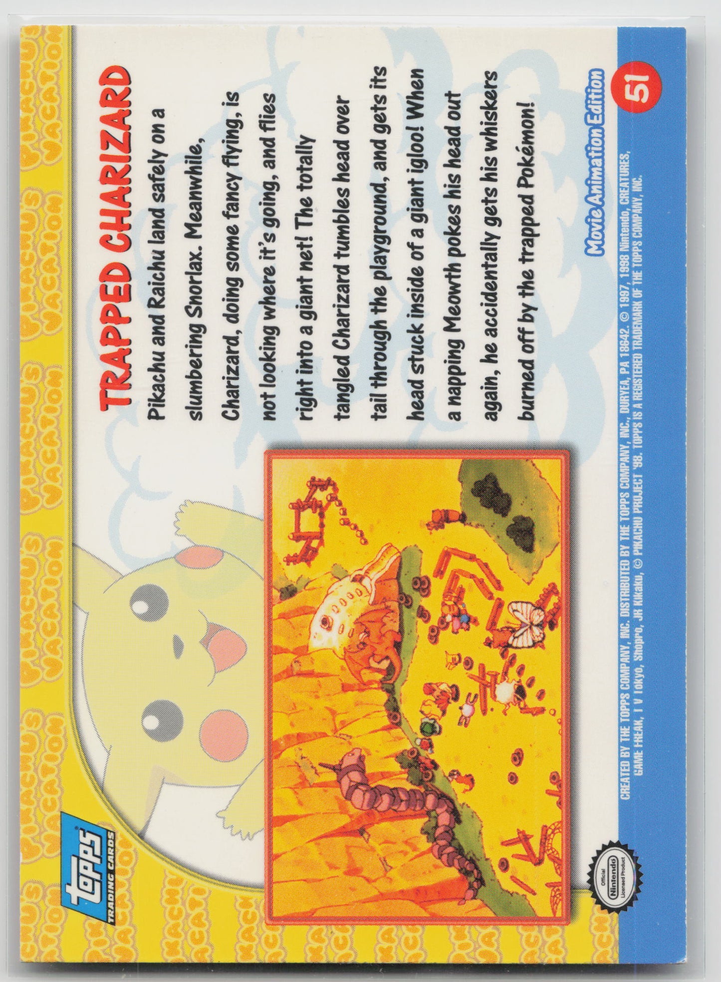 Trapped Charizard #51 Pikachu's Vacation Topps Movie Animation Edition Holo LP (Back)