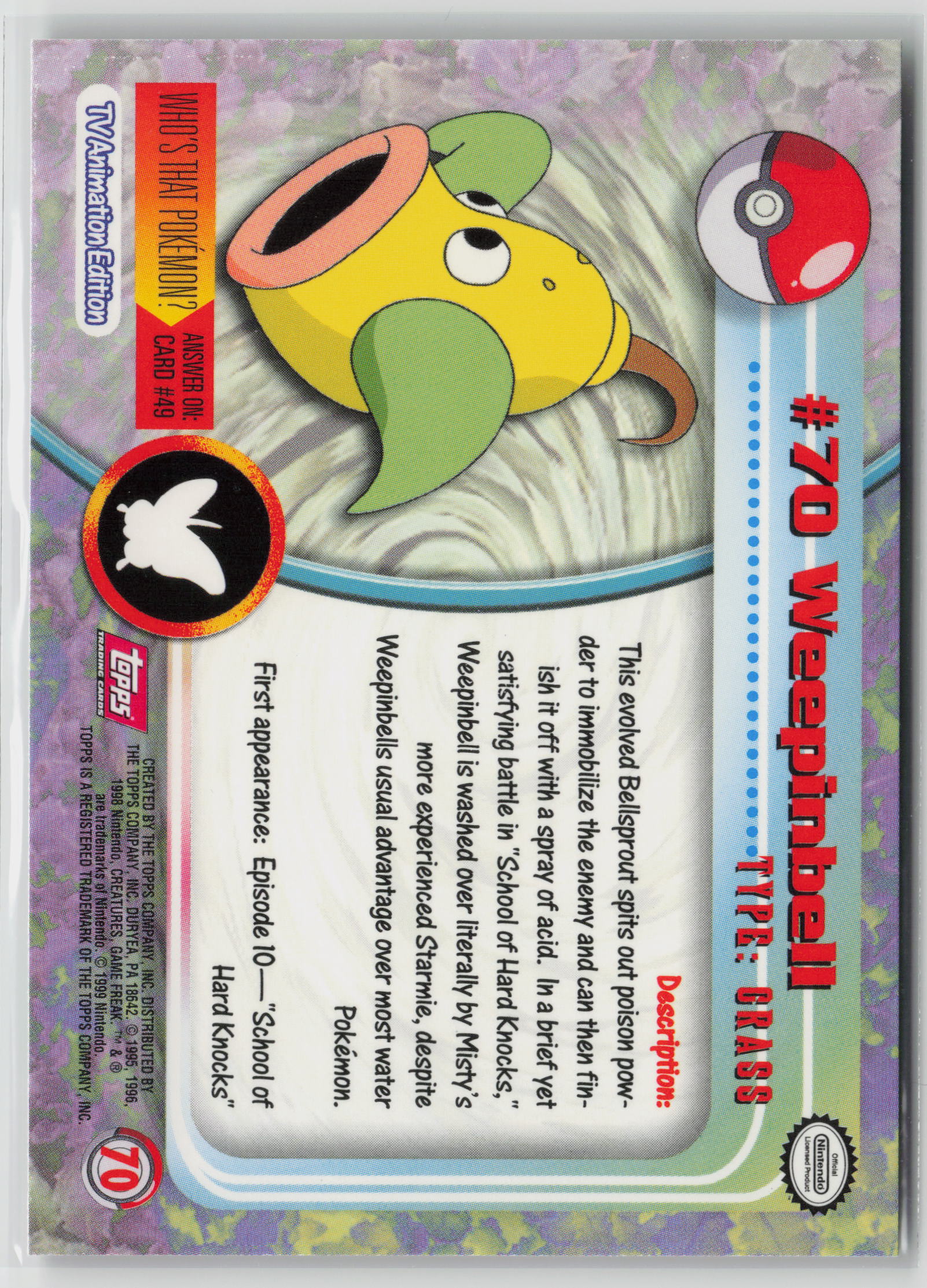 Weepinbell #70 Topps TV Animation Series 1999 Non-Holo NM (Back)