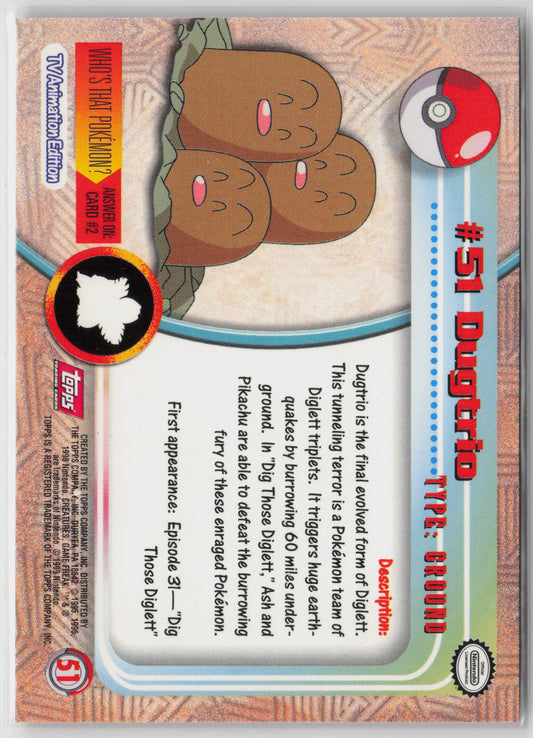 Dugtrio #51 Topps TV Animation Series 1999 Non-Holo LP (Back)