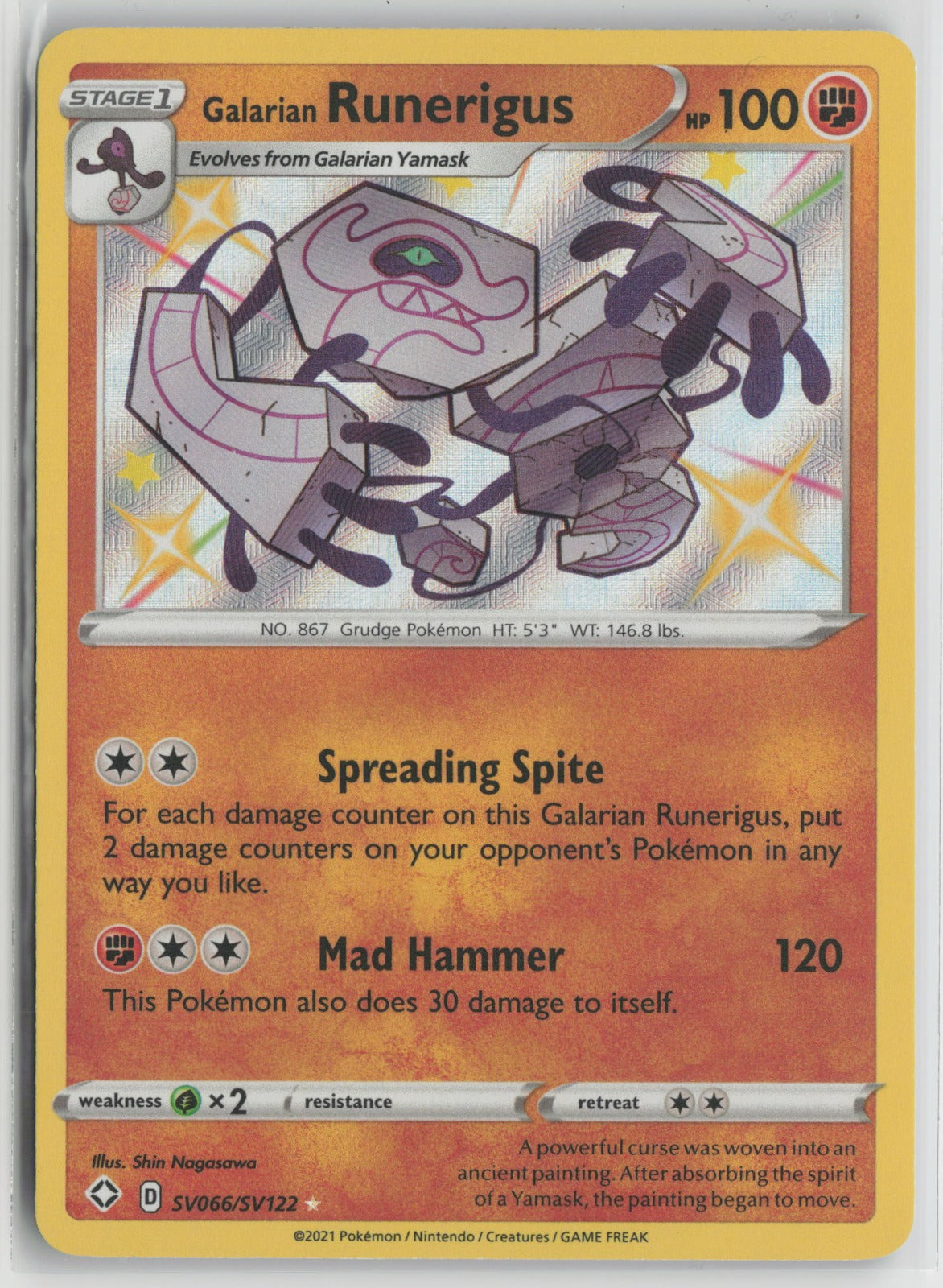 Galarian Runerigus Shiny Holo Rare Holo SHFSV SV066/SV122 NM