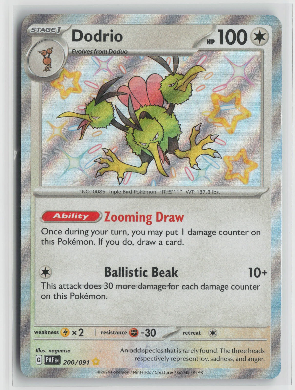 Dodrio Shiny Rare Holo PAF 200/091 NM