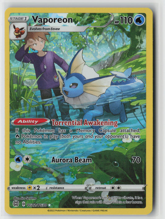 Vaporeon Ultra Rare SWSH09: Brilliant Stars Trainer Gallery TG02/TG30 NM