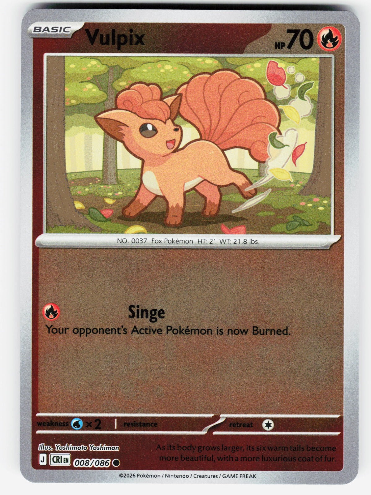 Vulpix Common Reverse Holo CRI 008/086 NM