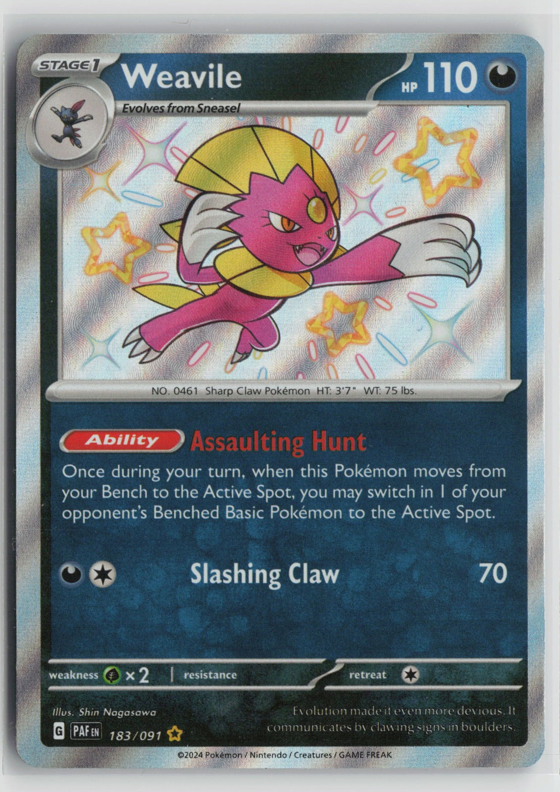 Weavile Shiny Rare Holo PAF 183/091 NM
