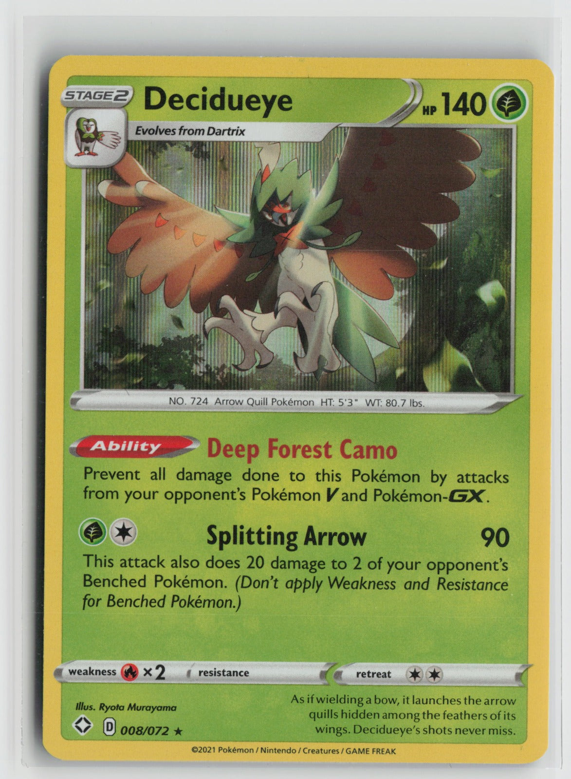 Decidueye Holo Rare Holo SHF 008/072 LP