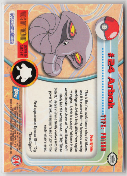 Arbok #24 Topps TV Animation Series 1999 Non-Holo LP (Back)