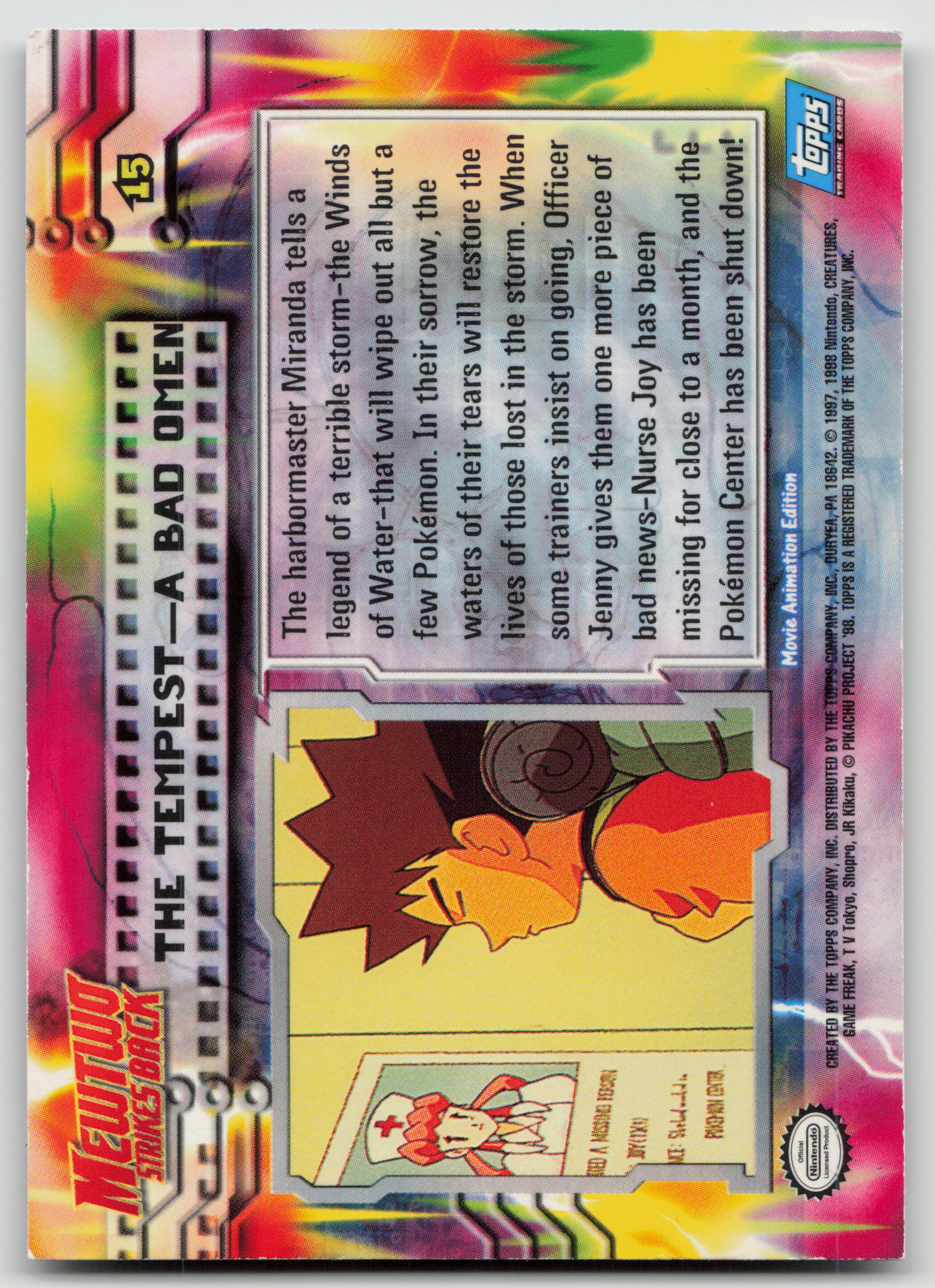 The Tempest - A Bad Omen #15 Mewtwo Strikes Back Topps Movie Animation Edition Holo LP (Back)