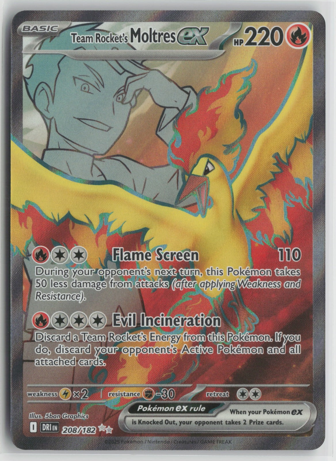 Team Rocket's Moltres ex - Ultra Rare Holo DRI 208/182 NM