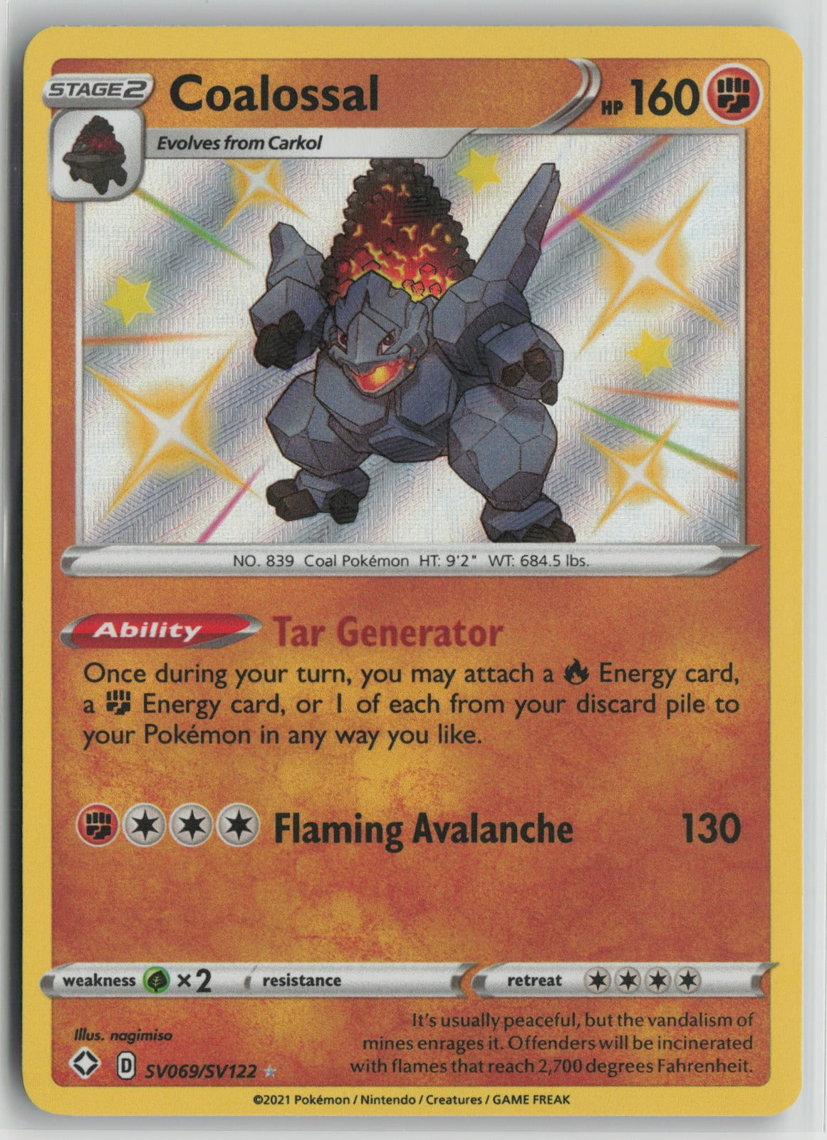 Coalossal Shiny Holo Rare SHFSV SV069/SV122 NM