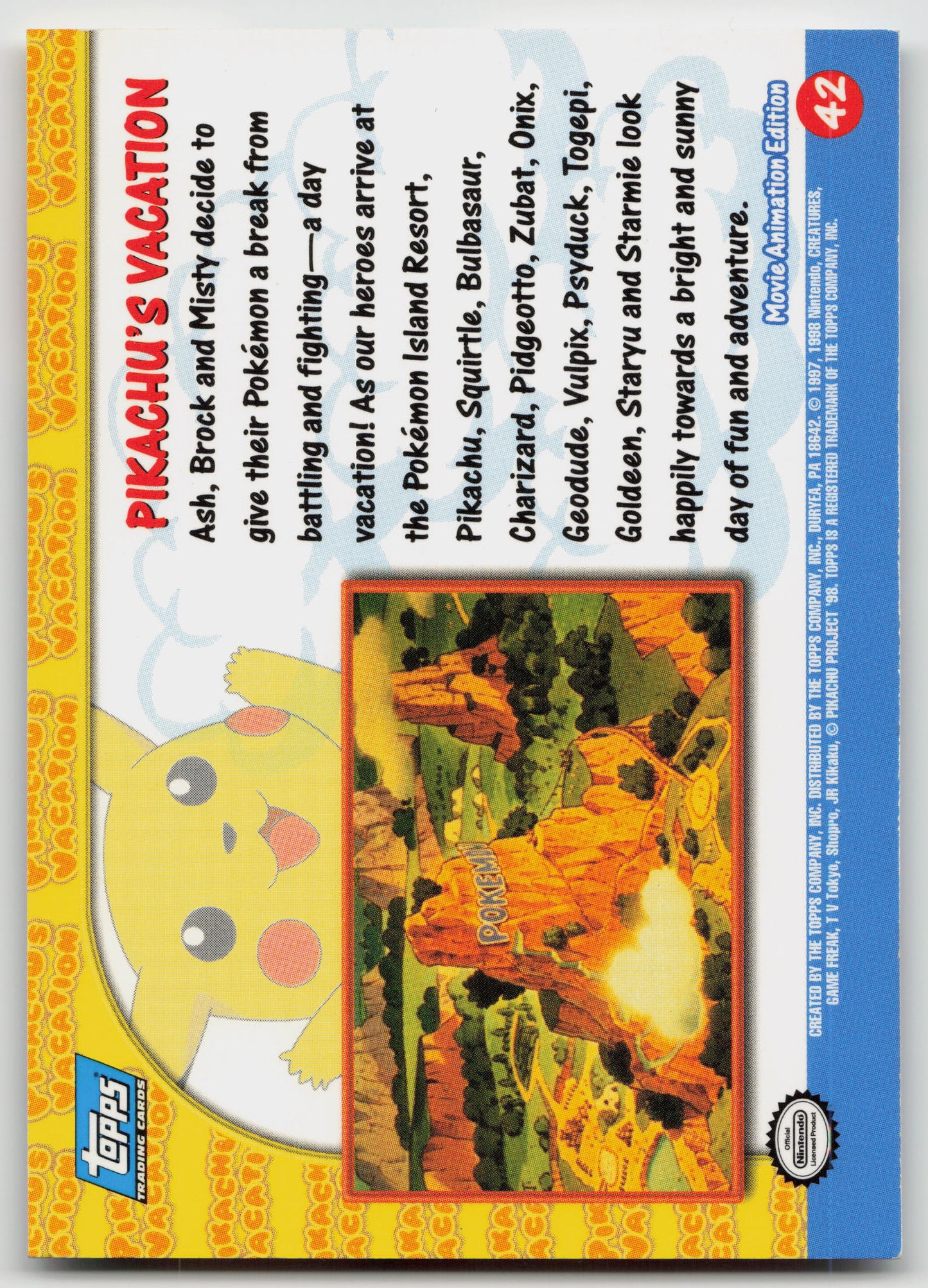Pikachu's Vacation #42 Topps Movie Animation Edition Non-Holo LP (Back)