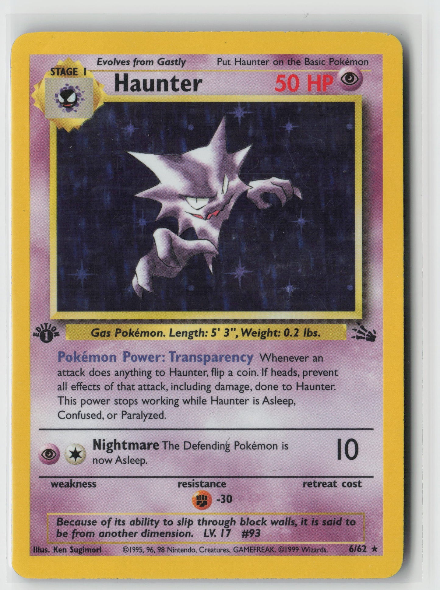 1st edition Haunter (6) Holo Rare Fossil 06/62 HP