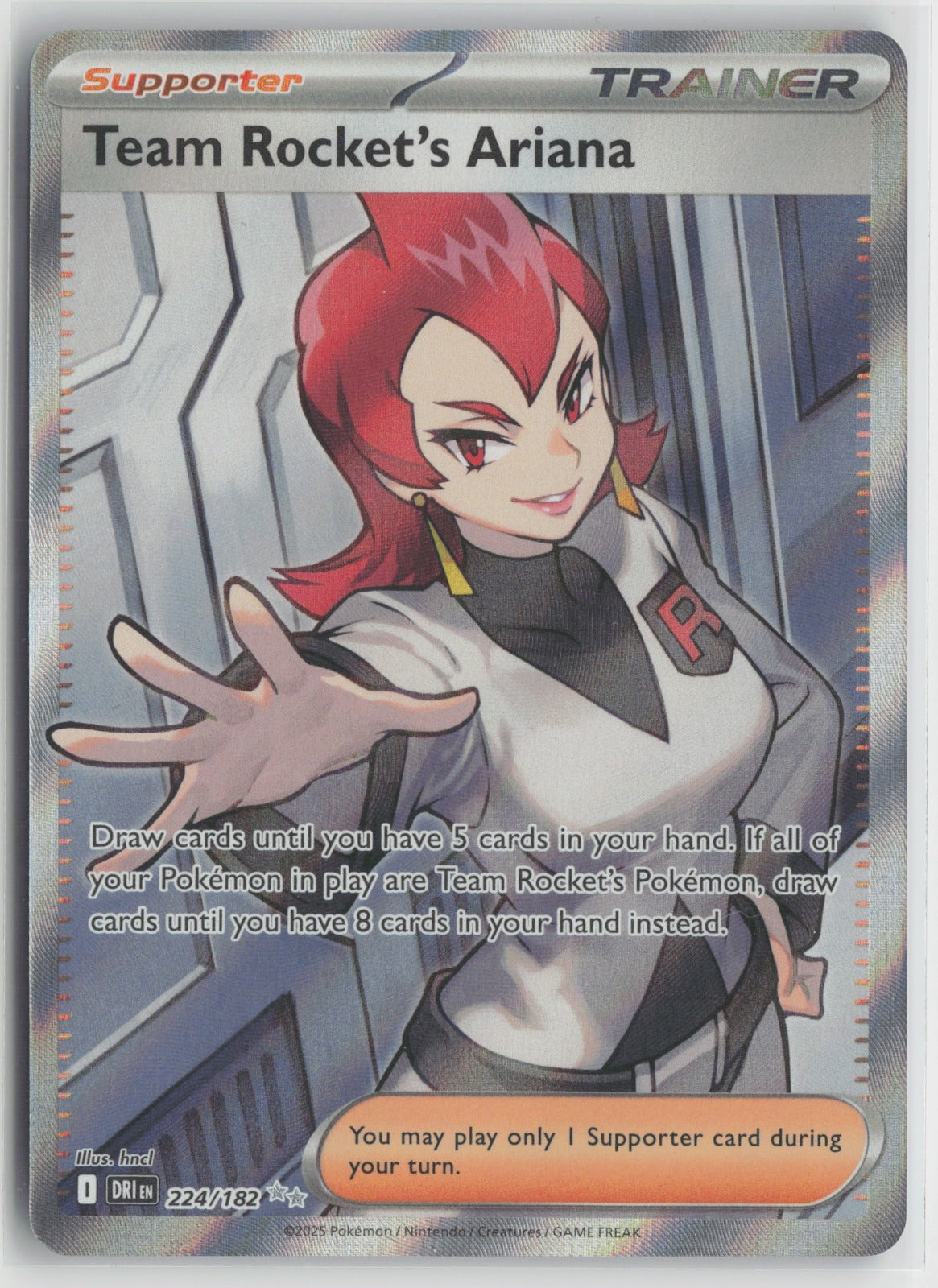 Team Rocket's Ariana Ultra Rare Holo DRI 224/182 NM