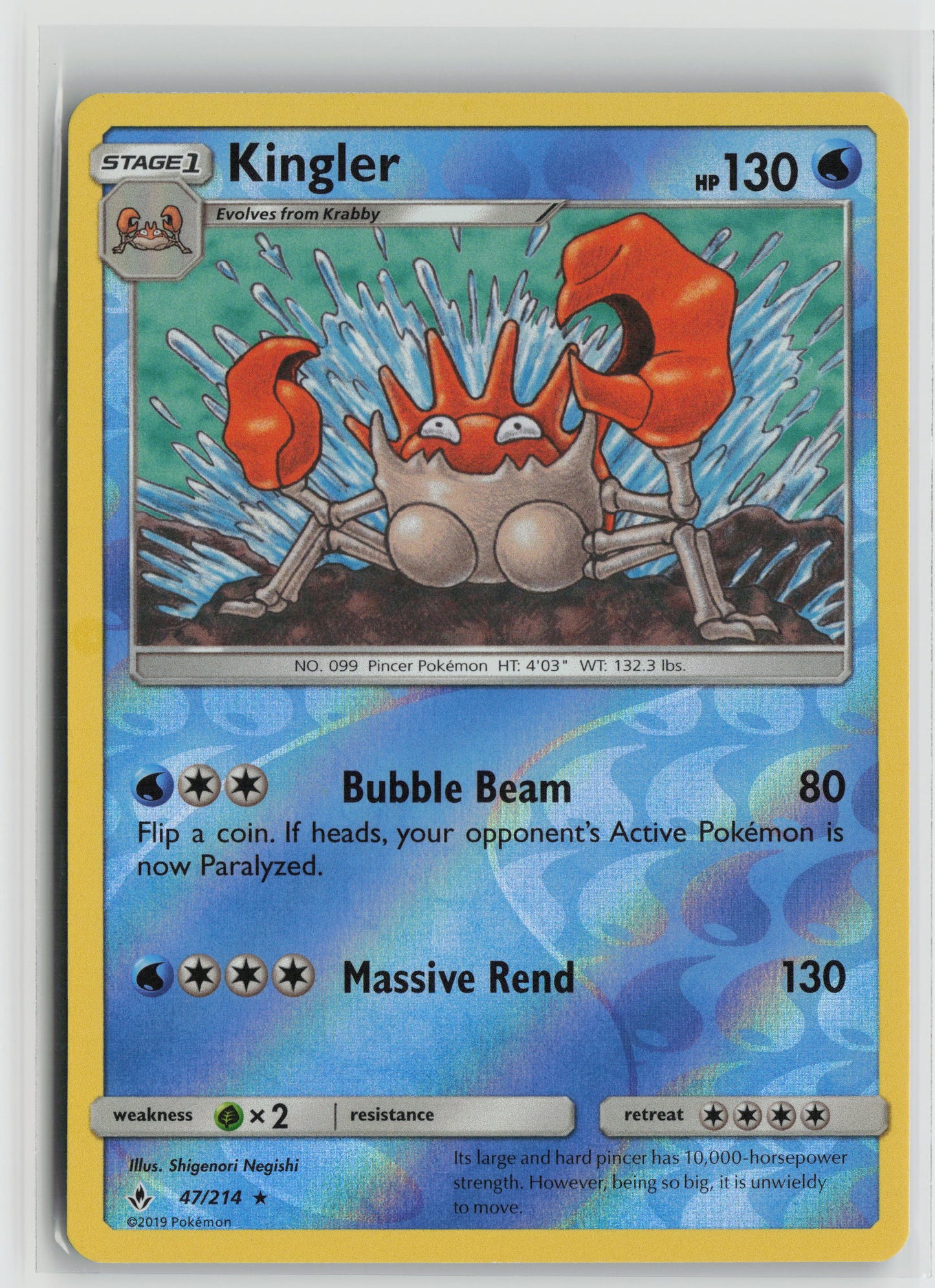 Kingler Rare Reverse Holo SM10 47/214 NM