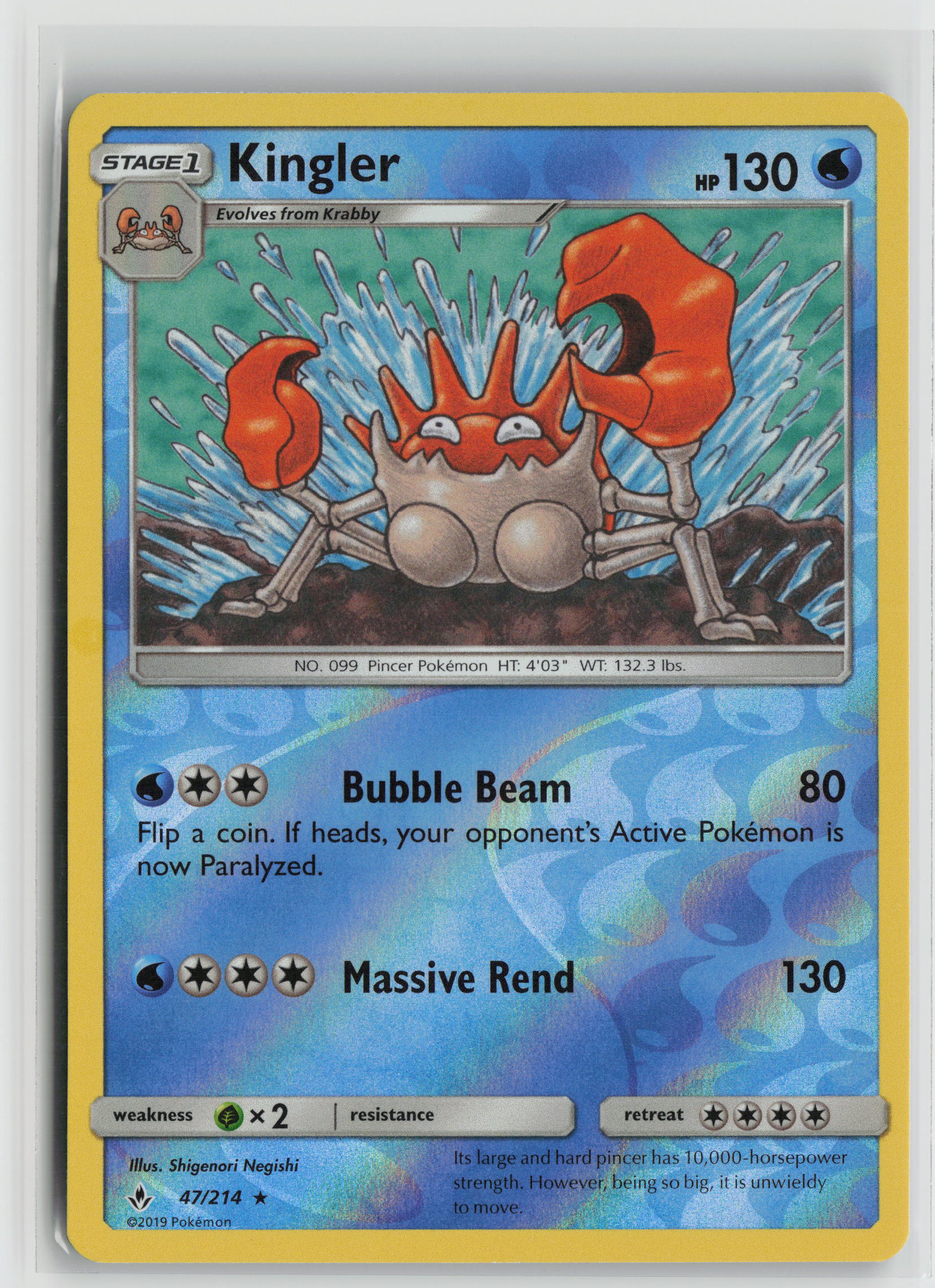 Kingler Rare Reverse Holo SM10 47/214 NM