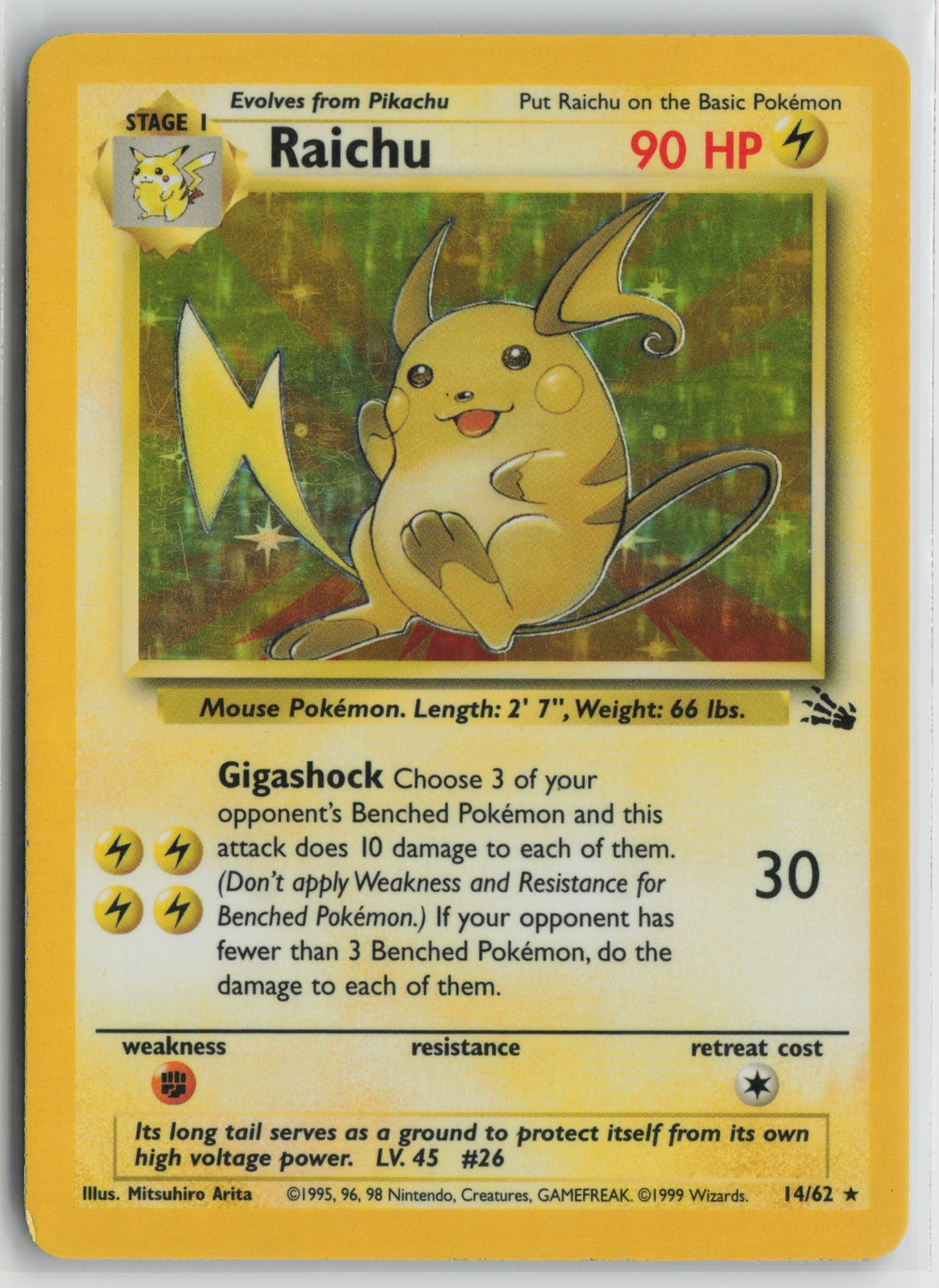 Raichu (14) Holo Rare Unlimited Holo FO 14/62 MP
