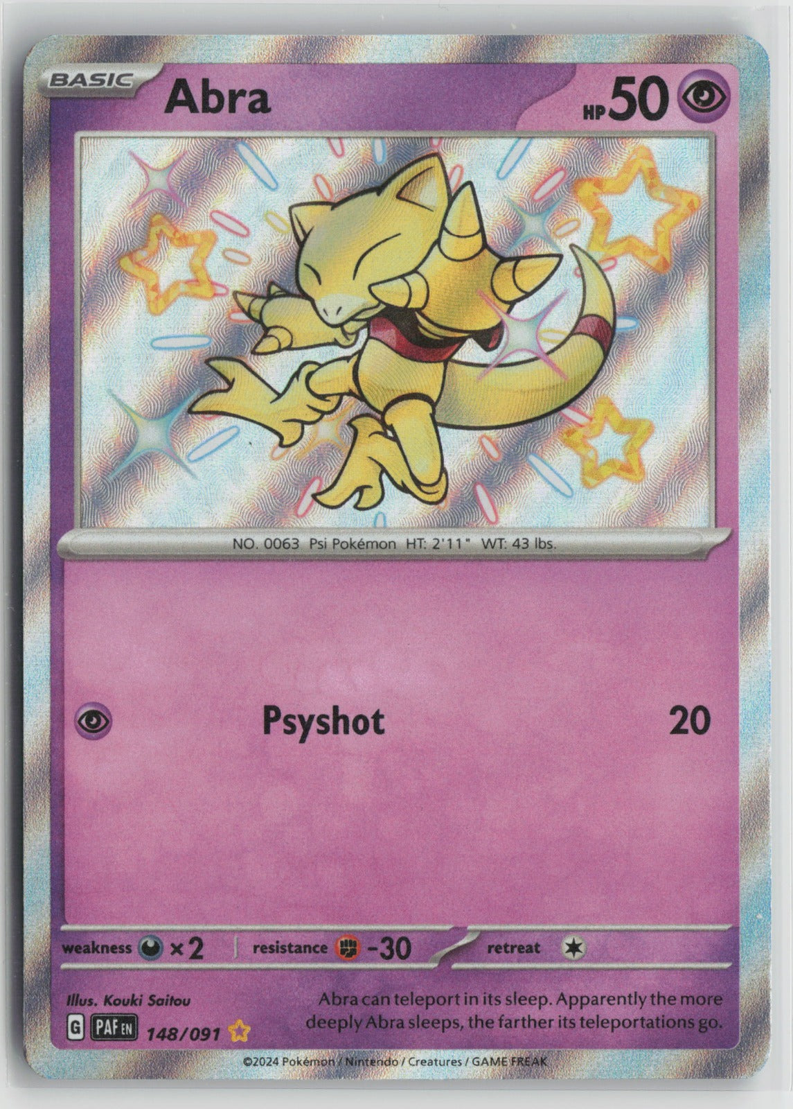 Abra Shiny Rare Holo PAF 148/091 NM