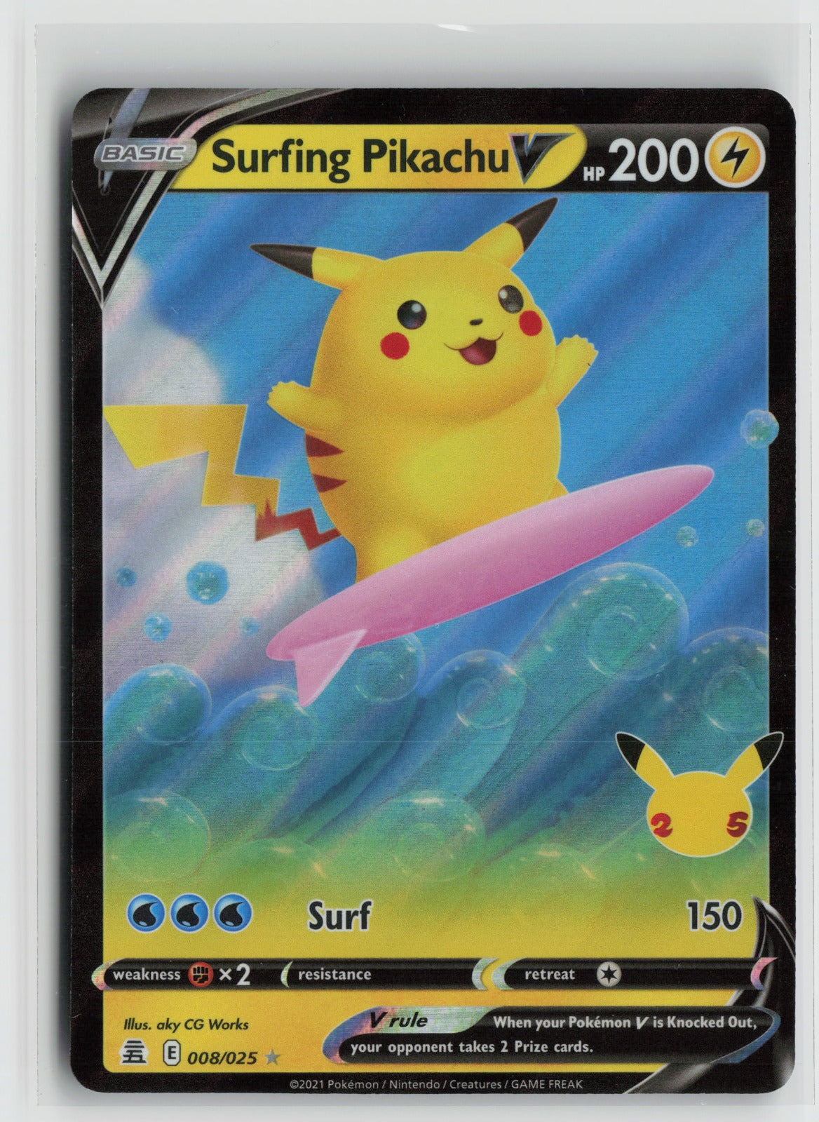 Surfing Pikachu V Ultra Rare Holo CLB 008/025 NM